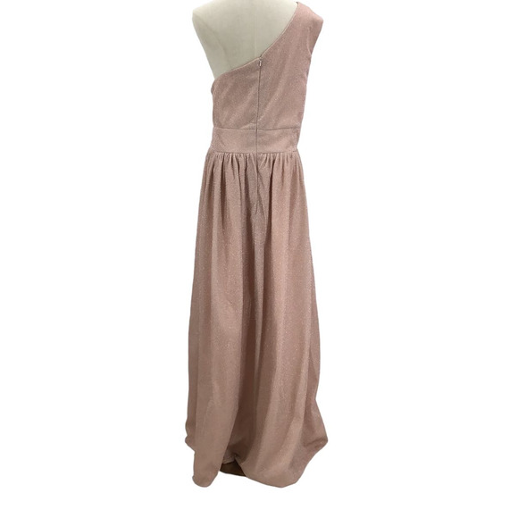 FORMAL PARTY SZ 14 1X plus Shimmer Pink Cut-Out One-Shoulder Maxi Dress NEW b21 - Picture 2 of 7